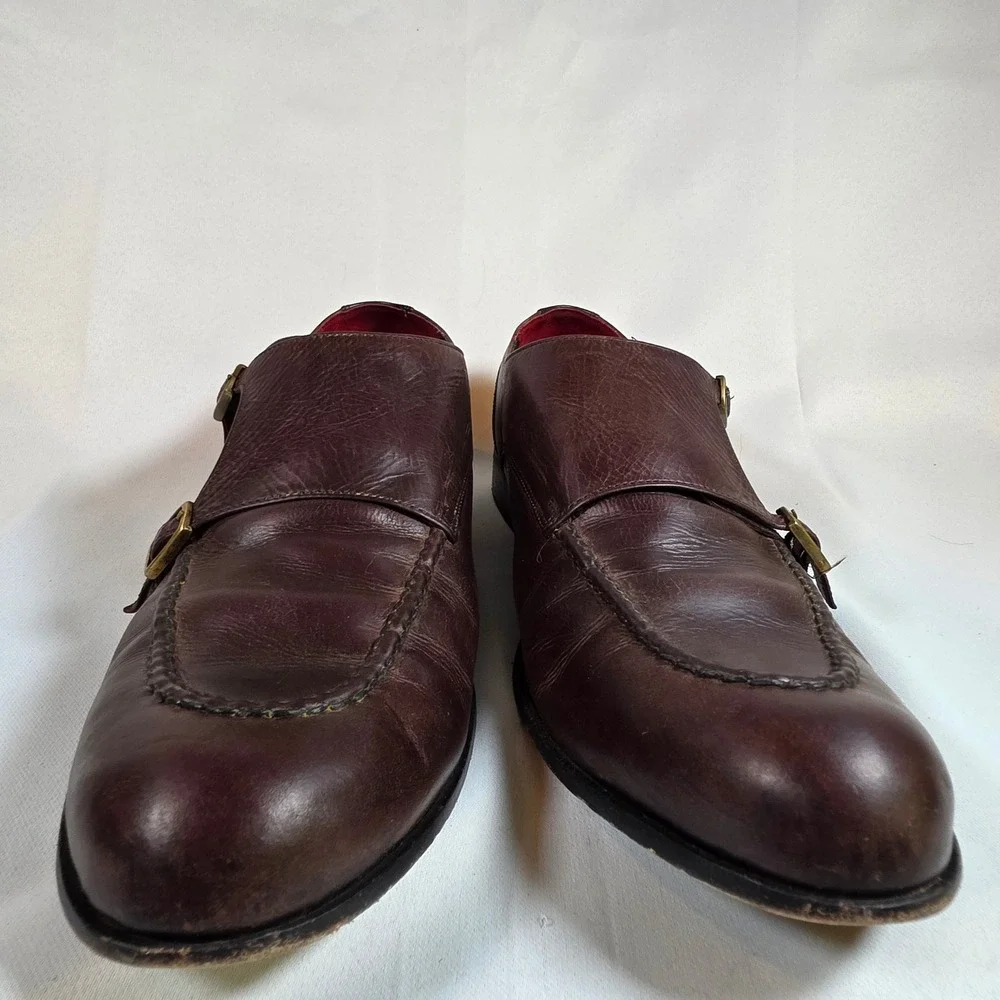 COLE HAAN Men's 11M Double Monk Strap Brown Leather‎ Apron Toe Dress Shoes